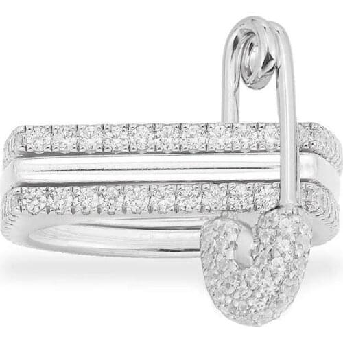 SLJELY Fashion Real 925 Sterling Silver White Triple Hoop Safety Pin Ring with AAA Zirconia Women October New Fine Brand Jewelry