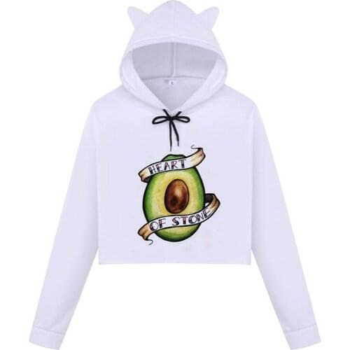 Korean Harajuku Crop Top Hoodies Women Hoody Ladies Kawaii Avocado Print Pullover Long Sleeve Casual Gothic Sweatshirt Female