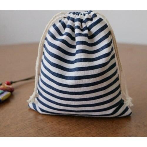 Navy Blue Stripe Linen Favor Sack 8x10cm 9x12cm 10x15cm Party Candy Bag Jute Gift Packaging Pouch