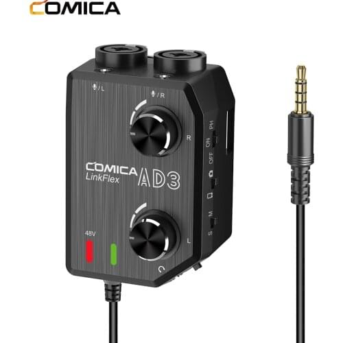 COMICA AD3 XLR/3.5mm/6.35mm Microphone Audio Preamp Mixer/Adapter/Guitar Interface for DSLR Cannon Nikon Camera iPhone Android