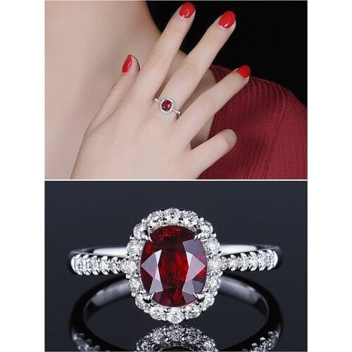 Fashion chic red crystal ruby gemstones diamonds rings for women white gold silver color jewelry bague bijoux gifts accessories