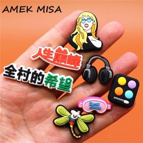 Fashion Women Shoe Charms Accessories First Class Headphones Dragonfly Shoe Buckle Decorations fit Kids X-mas Party Gifts U278