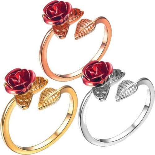 New Fashion Hand Jewelry Copper Rose Flower Open Ring Adjustable Ring Lady Ring Valentines Day Gift Jewelry