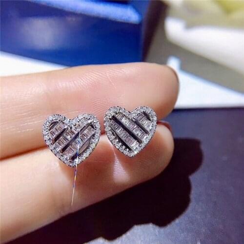 Romantic Heart Shaped Zircon Stone 925 Sterling Silver Earrings for Women Fashion S925 Earrings Wedding Ear Stud Korean Jewelry