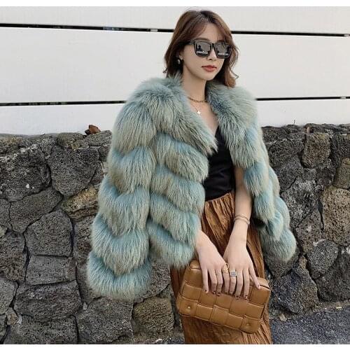 Girls Luxury Winter Imported Womens Real Fox Fur Jacket Cropped Long Sleeve Short Sexy Style Fox Fur Coat