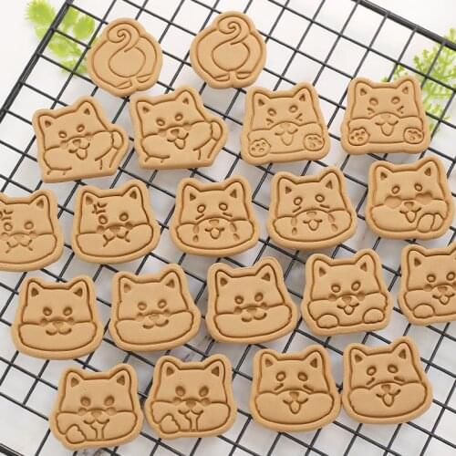 Cute Cartoon Shiba Corgi Dog Biscuit Mold Bone Eco-Friendly 3D Pressing Plung Baking Tool Cookie Cutter Random Color Cookie Mold