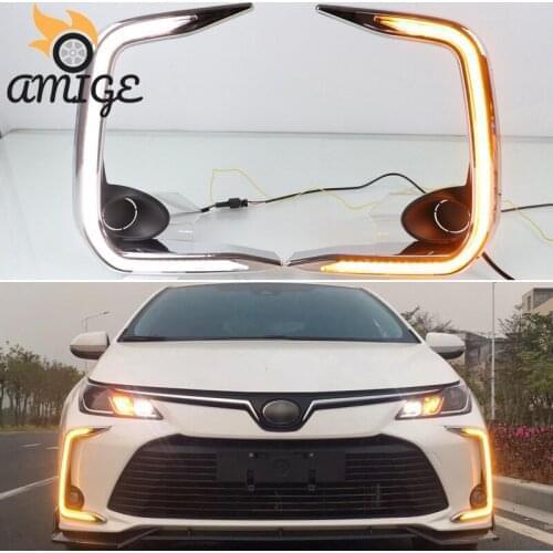 LED Headlights For Toyota Corolla 2019 2020 LED Daylights Yellow Turn Signal DRL Car LED Daytime Running Light Auto Foglamps