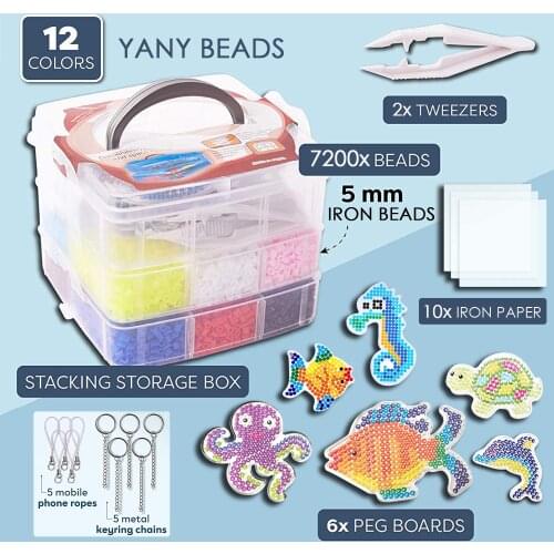 Yantjouet 5mm Iron Beads 7200pcs with Accessory 6 Pegboard DIY Kit for Kid Hama Beads Iron Beads Puzzles Childrens Toy
