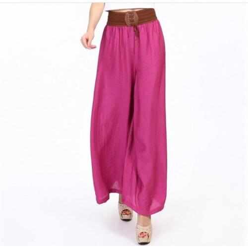 Women Boho Long Pants Thin Comfortable Casual Loose Wide Leg Pants Belt Patchwork Trousers Plus Size 5XL 6XL 7XL Black Rose