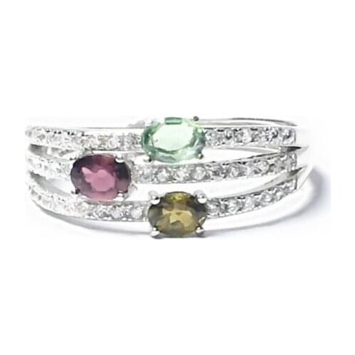 Per jewelry Natural real colorful tourmaline luxury style ring Free shipping 0.25ct*3pcs gemstone 925 sterling silver Q2041627
