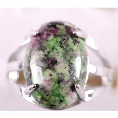 1Pcs Color Jewelry Gift Adjustable Ring For Women Natural Stone Oval CAB Cabochon Bead Red Zoisite Finger Ring Z166