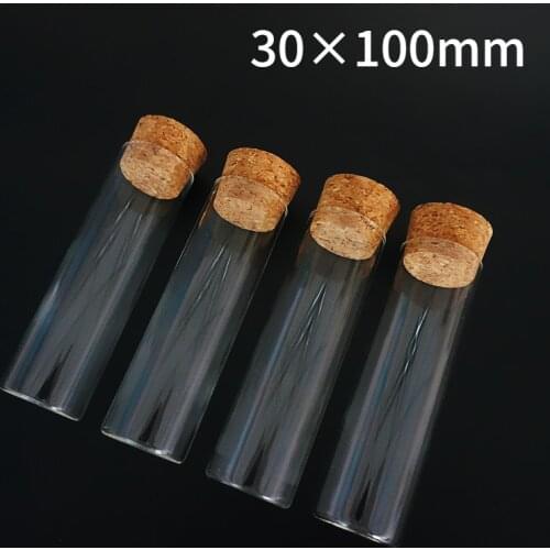 12pcs/lot 30x100mm 50ml Flat Bottom Glass Test Tube With Cork Stoppers For Kinds Of Laboratory Glassware