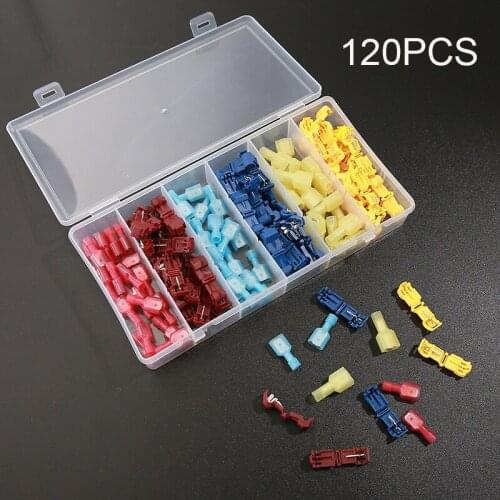 120PCS Self Stripping Quick Splice Electrical T-Tap Wire Connectors Insulated Male Quick Disconnect Spade Wire Terminals