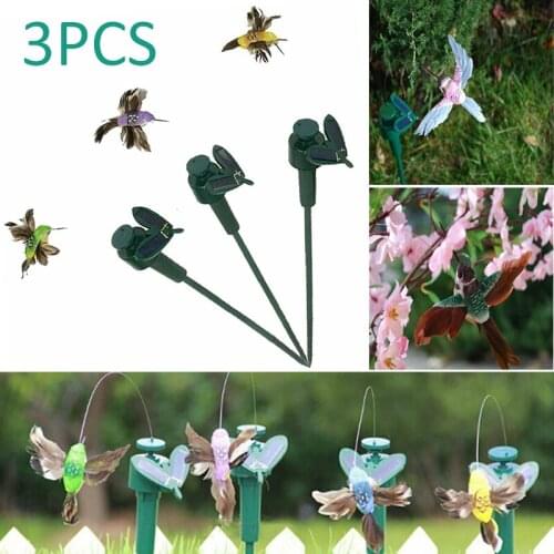 3pcs Solar Powered Dancing Flying Hummingbird Simulation Bird Electric Vibration Yard Garden Decor Tool Random Color