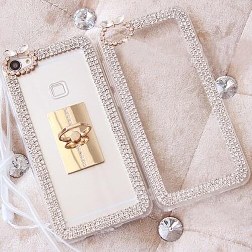 3D Fashion Glitter Diamonds Phone Cases For Huawei Ascend P10 Plus P10 Lite P8 Lite 2017 P9 Lite mini Fundas TPU Soft Ring Cover