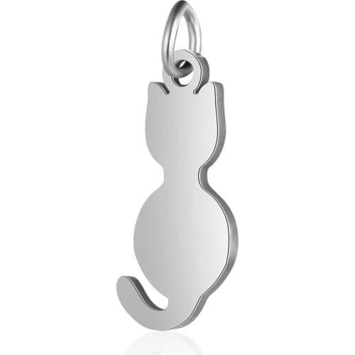 5pcs/Lot Stainless Steel Charms High Polish Cute Cat Animial Charms Pendants for DIY Jewelry Making Accessories