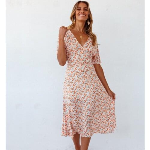 Ardm Fashion Floral Print Woman Dress V Neck Short Sleeve платье 2021 Elegant High Waist Summer Ladies Mid Vestidos