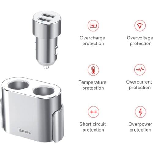 Baseus Cigarette Lighter Splitter 12V Car Charger Dual USB 100W Power Adapter Socket for Auto Vehicle Cigar Jack Splitter in Car