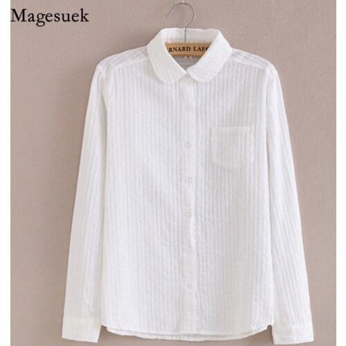 Long Sleeve White Cotton Woman Shirt High Quality V Neck Loose Blouses And Shirts Women Clothing Casual Fashion Female Tops 1715