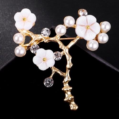 New Fashion Natural Shell Flowers Brooch Pin Rhinestone Imitation Pearl Korean Style Luxury Brooch Jewelry Accessories