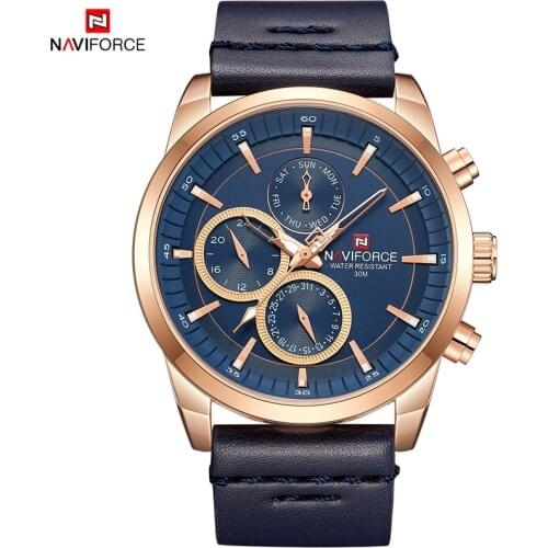 NAVIFORCE Watch Men Leather Luxury Quartz Watches 24 Hour Waterproof Sport Watch Date Week Clock Wrist Watches Relogio Masculino