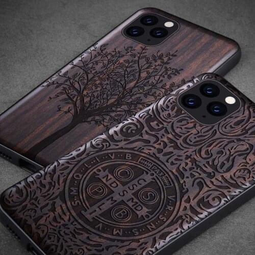 Black Wood Case For iPhone 11 SE 2020 Natural Ebony Wooden TPU Phone Case For iPhone 11 Pro X XR XS Max 7 8 Plus Phone Cases