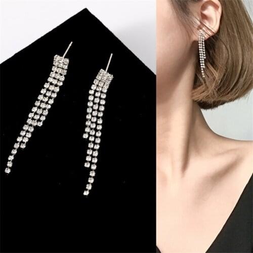 Long Wedding Bridal Luxury Crystal CZ Water Drop Earrings for Women Trendy Fashion Earrings Silver Color Statement Jewelry E270