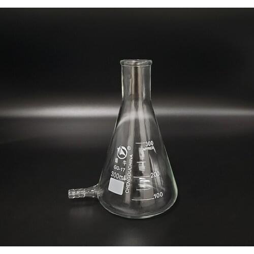 Filtering flask with Lower tube,Capacity 300ml,Triangle flask with tubules,Lower tube conical flask,With tick marks