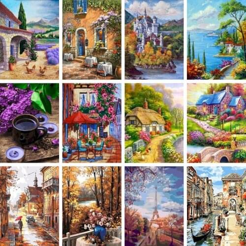 Gatyztory 60×75cm Flower House DIY Painting By Numbers Scenery Acrylic Paints Canvas Drawing Handpainted Kits Gift Home Decor