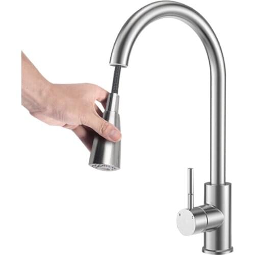 Sanitary 304 stainless steel pull-out kitchen faucet hot and cold vegetables basin sink dual water faucet