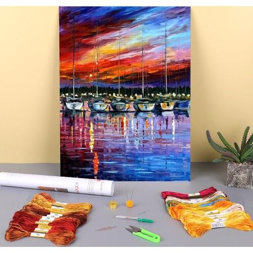 Yacht Club Printed Canvas 11CT Cross-Stitch Embroidery Patterns DMC Threads Handiwork Needlework Hobby Painting Room Jewelry