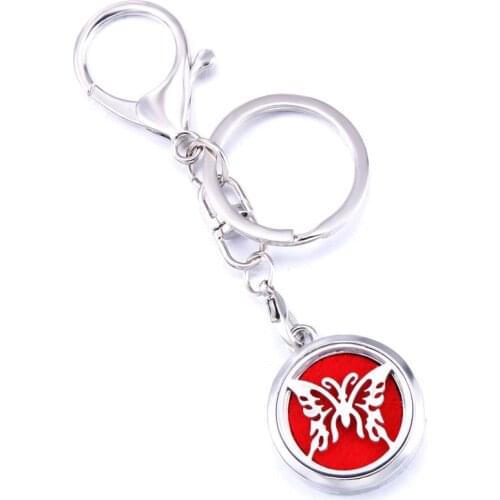 Fine Butterfly Aroma Keychain Keyring Open Locket Stainless Steel Perfume Aromatherapy Essential Oil Diffuser Car Keychain Gift