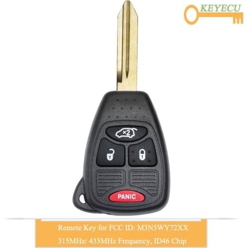 KEYECU Remote Control Car Key for Jeep Liberty, for Chrysler Pacifica 2004- 2008, Fob 3+1 4 Button - 315MHz/ 433MHz - M3N5WY72XX