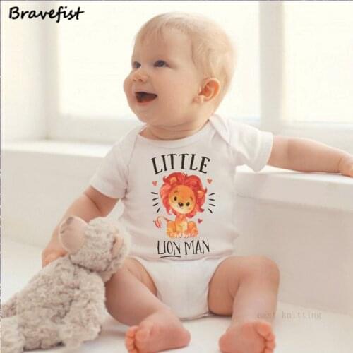 Cartoon White Baby Bodysuits Summer Clothes For Newborn Boy Girls 0-24Months Short Sleeve Infant Outfit Onesies Little Lion Man