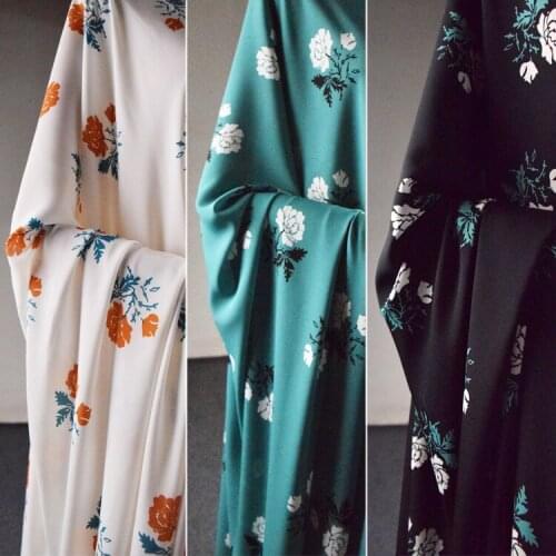 Korean Silk Chiffon Fabric Elegant Big Flower Printing Hanfu Cheongsam Dress Womens Handmade DIY Fabric