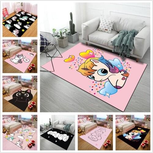 Trend Brand Rug Nordic Cartoon 3D Unicorn Printing Carpets for Living Room Bedroom Area Rugs Soft Flannel Kids Play Mats/Carpet