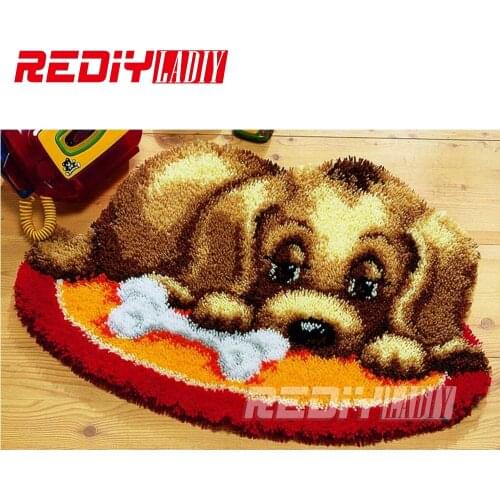 Hot Latch Hook Rug Kits DIY Needlework Unfinished Crocheting Rug Yarn Cushion Mat Thinking Dog Embroidery Carpet Free Shipping