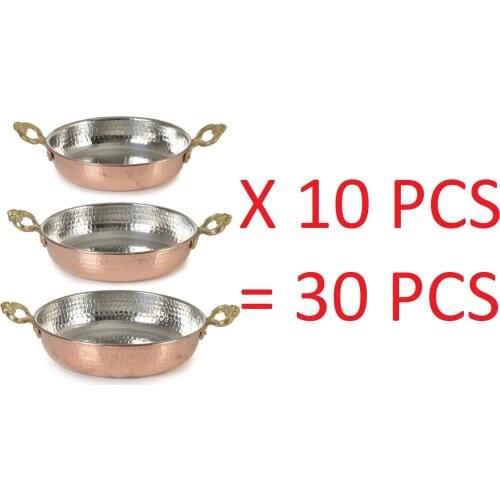 WHOLESALE COPPER PAN 3 PIECES 10 SET TOTAL 30 UNITS AUTHENTIC TURKISH HAND MADE EGG SAUCE OMLET PAN 30 POTS