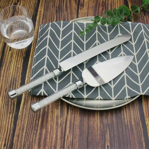 2pcs Wedding Cake Knife Server Set Silver Pizza Shovel Elegant Stainless Steel Cutlery Glasses Acrylic Crystalline Party Gift