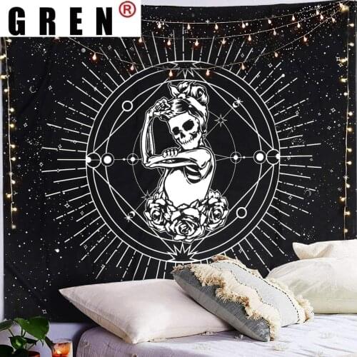 GREN Tapestry Rose Skull Wall Hanging Fabric Mural Background Cloth Wall Rugs Towel Beach Fabric Blanket Dorm Living Home Decor