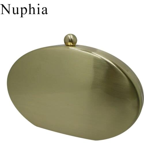 NUPHIA New Oval Shape Metal Box Clutches and Evening Bags for Party Prom Bronze Silver Black Gold