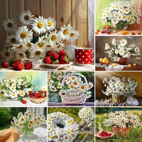 New Arrival 5D DIY Diamond Painting Daisy Flowers Cross Stitch Kits Embroidery Mosaic Art Picture of Rhinestones Decoration