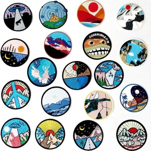 Scenery Cloud Natural Iron-On Patches Cloth Mend Decorate Clothes Apparel Sewing Decoration Applique Badges Mountains Rivers