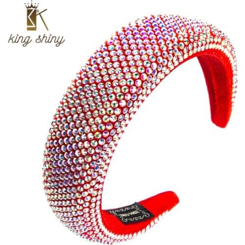 King Shiny Vintage Baroque Color Rhinestone Headband Luxury Crystal Beaded Wide-brimmed Sponge Hairband Female Party Tiara Bezel