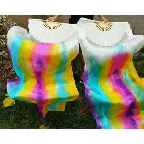 Professional 100% silk Belly Dance Dancing tie dye fan veils 1.8m Length For Women