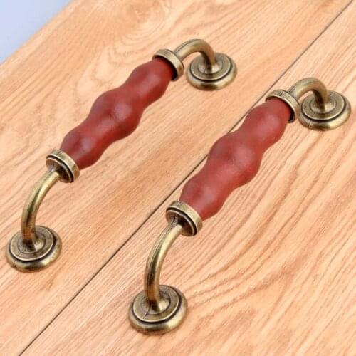 128mm American vintage style bronze kitchen cabinet cupboard door handles 5" wooden drawer dresser pulls knob antique brass OAK