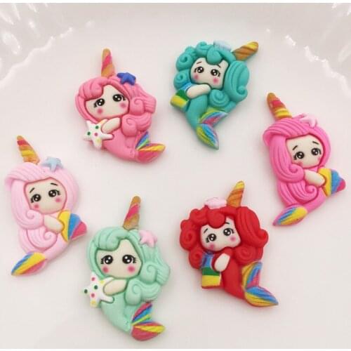 Hand Painted Resin Lovely Colorful Mermaid Princess Girl Flatback Cabochon Stone 12PCS Scrapbook DIY Decor Home Figurine Crafts