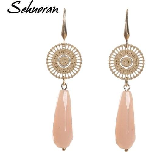 Sehuoran Long Drop Earrings Of Stone Fashion Jewelry Luxury Dangle Earrings For Woman Bohemian Earrings Pendientes
