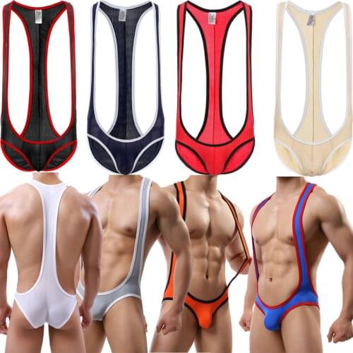 Sexy Mens Undershirts Elastic Jumpsuit Underwear One-piece Leotard Wrestling Singlet Big Penis Pouch Briefs Bodysuits Pajamas
