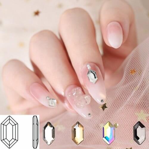 30Pcs Nail Art Rhinestone Flatback Long Hexagon Double Arrow Crystal Glass Stone Fashion 3D Fingernail DIY Decoration Accessorie